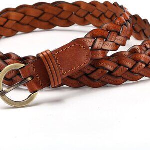 Women's Fashion Thin Braided Leather Belt For Dress with Buckle 20mm